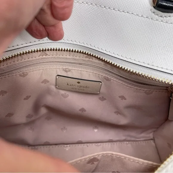 Kate Spade Staci Medium Satchel Crossbody Saffiano Leather Tan White Black - Picture 14 of 16